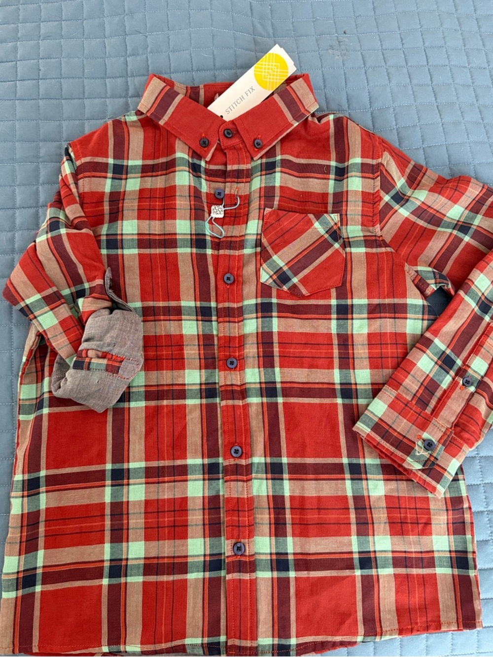 Andy & Evan Red Plaid Button-Down Shirt with Mint Accents